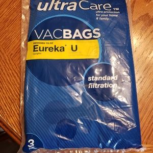 3-Ultra Care NWT Vacuum Bags for Eureka Upright Vacuums Size U
